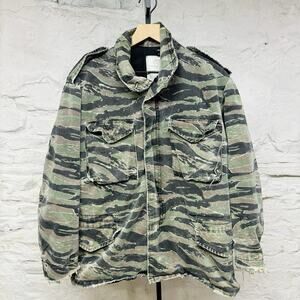 M65 Tiger Stripe Cold Weather Field Coat Military Distressed USA Vintage y2k